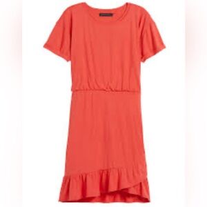 Banana Republic Flounce Hem T-Shirt Dress in Bright Coral Orange Short Sleeve